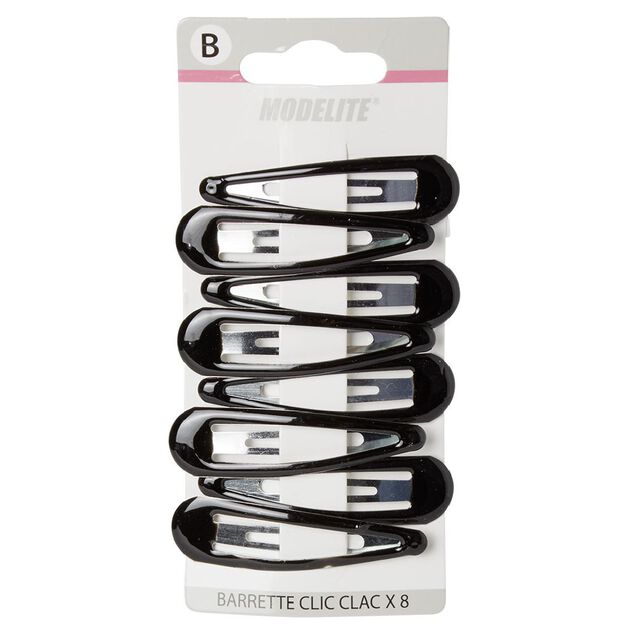 Barrette clic clac métal noir brillant x8