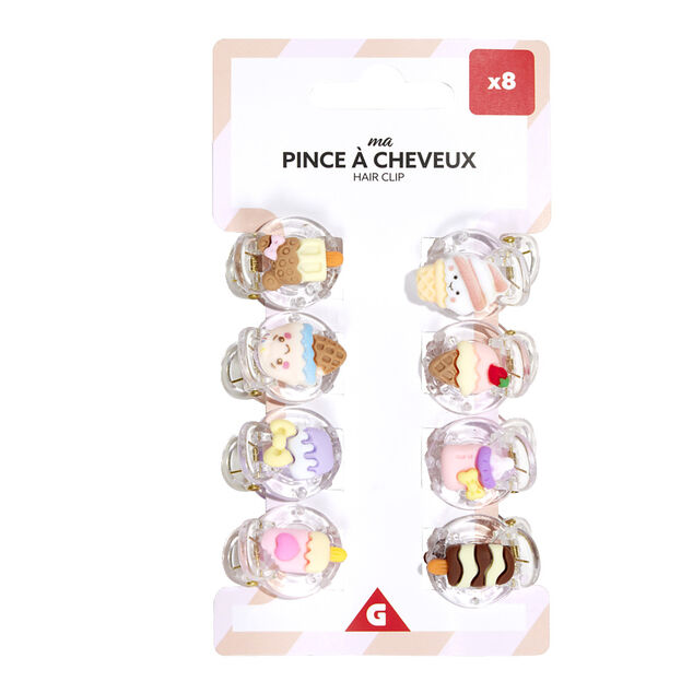 Lot de 8 mini pinces pour cheveux avec décoration