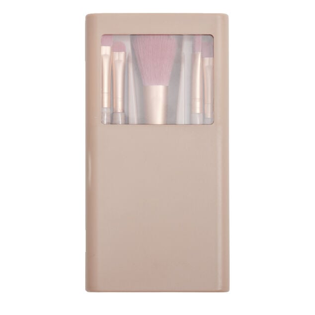 Kit de 5 pinceaux &agrave; maquillage dans bo&icirc;te avec miroir 7x13,5cm