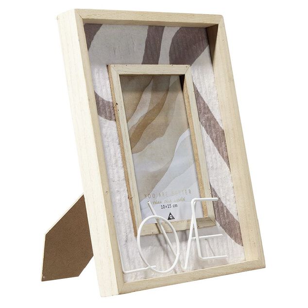 Cadre rectangulaire 21x26cm inscription LOVE en bois pour photo 10x15cm