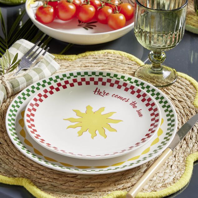 Service vaisselle 12 pi&egrave;ces motif Indie porcelaine blanche