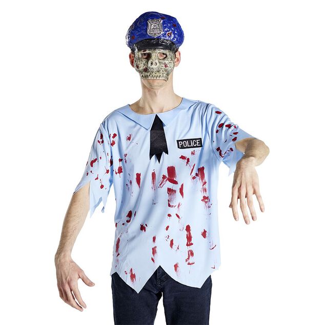 D&eacute;guisement adulte Halloween policier tshirt et masque - Taille S