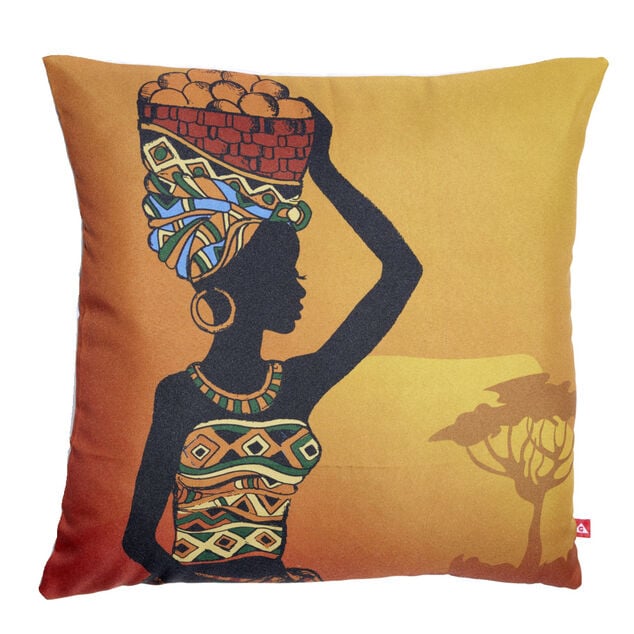 Housse coussin africaine 1 face imprim&eacute;e 1 face unie 45x45cm - 4 mod&egrave;les