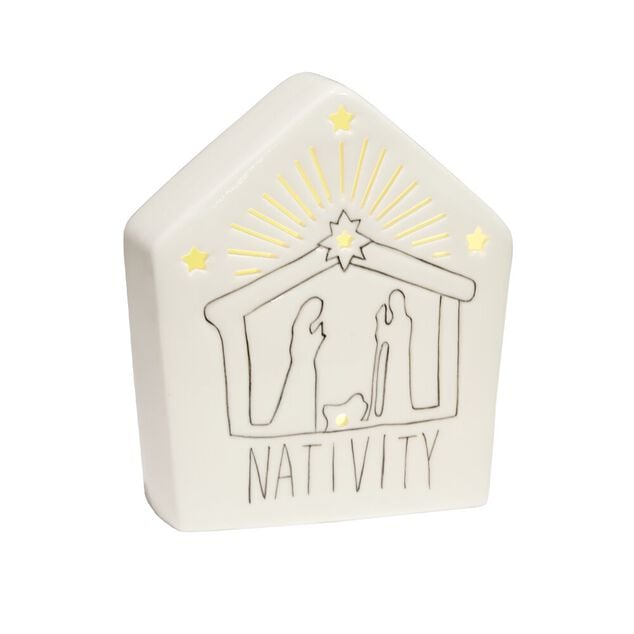 Maison nativit&eacute; lumineuse en c&eacute;ramique H17cm