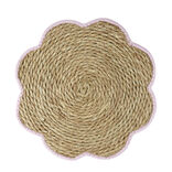 Set de table jonc de mer tressé et coton forme fleur contour rose Ø38cm