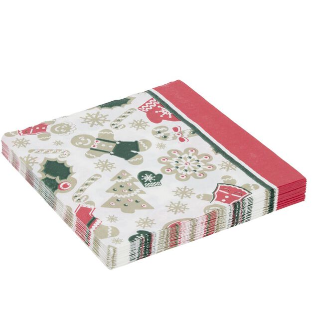 Serviette en papier 4 plis X20 pcs imprim&eacute; biscuits pain d'&eacute;pices et sucreries 33X33 cm blanc
