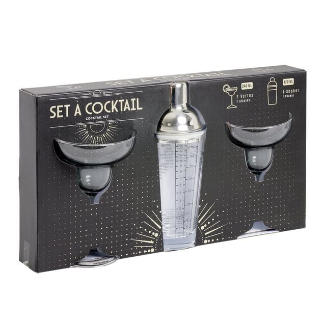 Set à cocktail 2 verres à pied 270ml margarita et 1 shaker 420ml