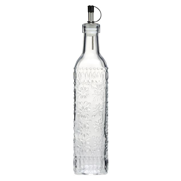 Huilier 500ml bouteille en verre motif fleur en relief transparent 6x6xH30,5cm