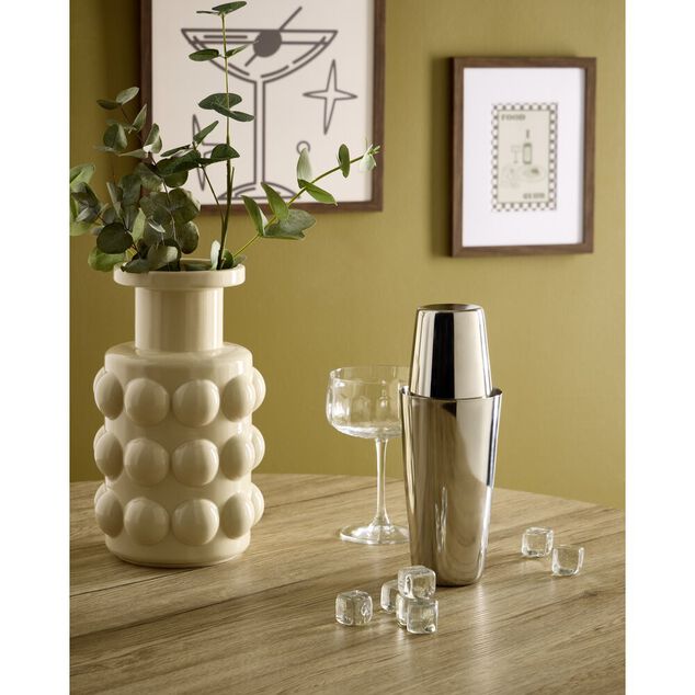 Vase c&eacute;ramique bubble boule &Oslash;16xH28cm (2 mod&egrave;les chrom&eacute; ou beige)