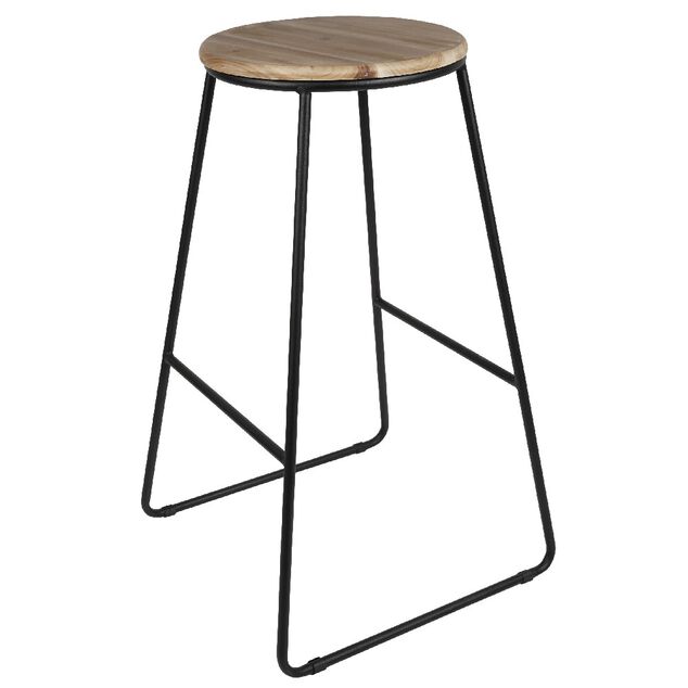 Tabouret de bar bois et m&eacute;tal noir &Oslash;40xH70,5cm