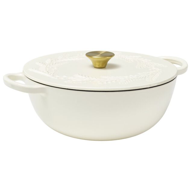 Cocotte en fonte 4,1L motif floral avec poign&eacute;e dor&eacute;e L35X26X10 cm (2 mod&egrave;les blanc ou noir)