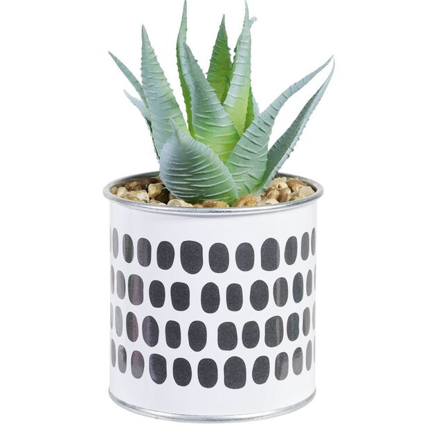 Plante artificielle succulente avec pot m&eacute;tal motif ethnique