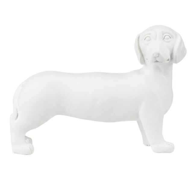 Statue chien teckel en r&eacute;sine petit mod&egrave;le L16,5xH10cm (2 mod&egrave;les noir ou blanc)