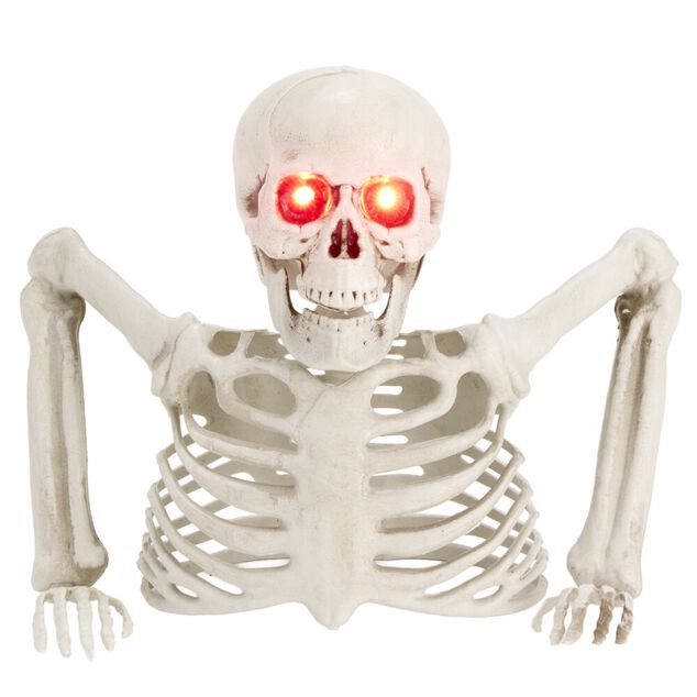 Buste squelette Halloween yeux rouge LED plastique blanc 24x12x19cm