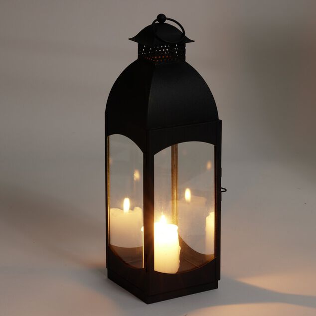 Lanterne rectangulaire vitrée métal noir 13x12xH40,5cm