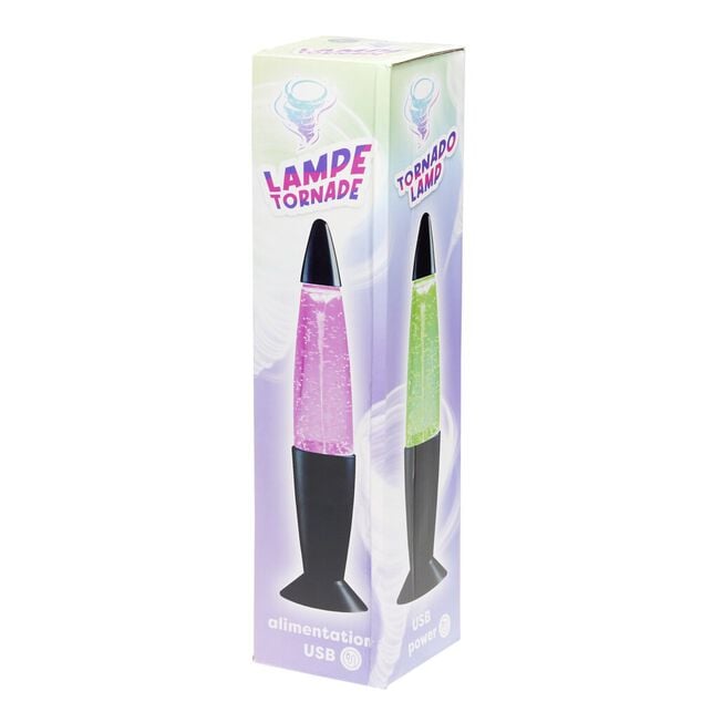 Lampe &agrave; lave tornade LED RVB USB-C plastique noir &Oslash;9xH34cm