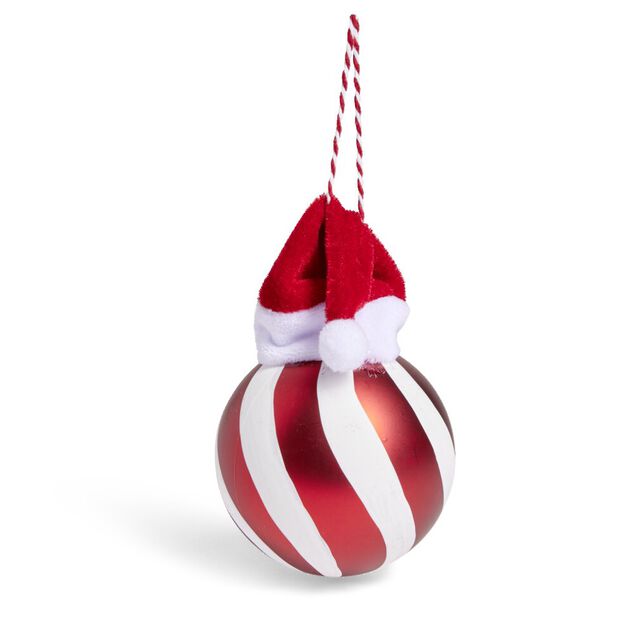 Boule de No&euml;l motif spirale et bonnet P&egrave;re No&euml;l ou lutin &Oslash;8xH11cm