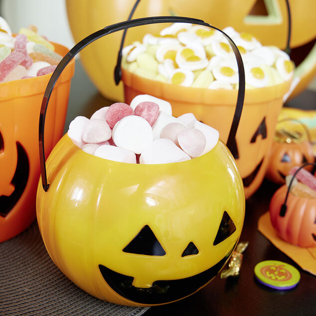 Seau &agrave; bonbons Halloween citrouille orange et noir