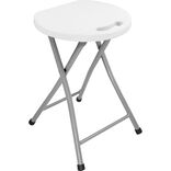 Tabouret pliant rond Fiesta m&eacute;tal gris assise poly&eacute;thyl&egrave;ne blanc &Oslash;33xH46,5cm