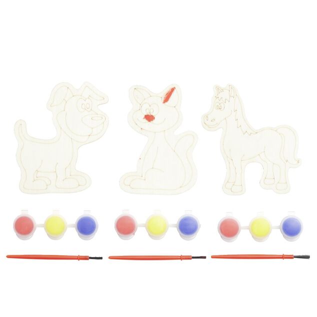 Figurine &agrave; peindre en bois avec 3 peinture acrylique et 1 pinceau inclus