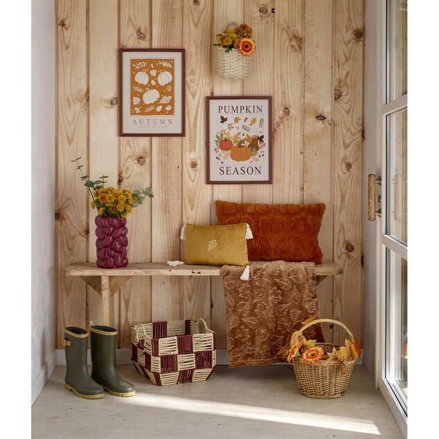 Coussin rectangulaire velours citrouilles en relief uni orange 30x50cm