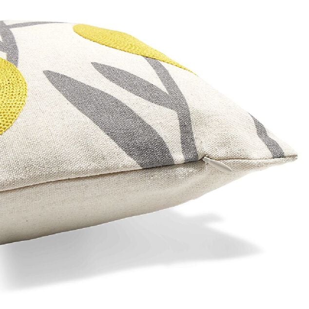 Housse de coussin imprim&eacute; floral jaune avec broderie 30x50cm