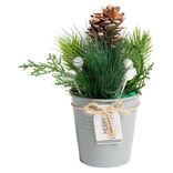 D&eacute;coration branche de pin dans pot gris &Oslash;8xH10cm