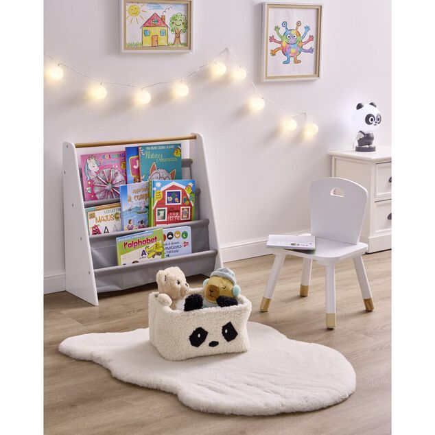 Biblioth&egrave;que enfant Dream bois blanc et tissu gris 60x25xH60cm