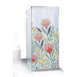 Rideau de douche motif floral et feuillage bleu vert rouge 180x200cm