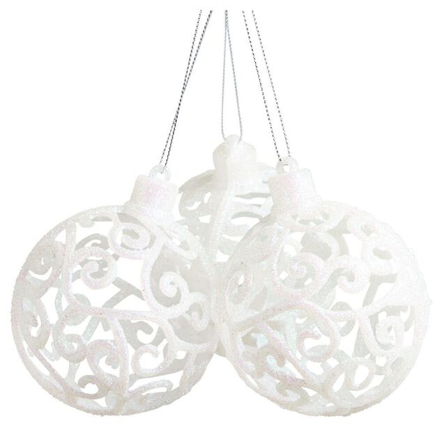 Boule de No&euml;l baroque blanc &Oslash;8cm x3