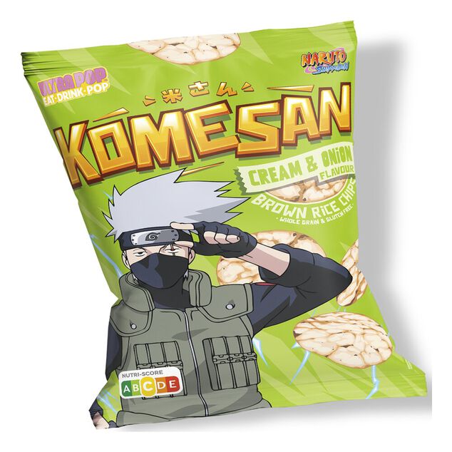 Chips de riz brun Komesan go&ucirc;t cr&egrave;me et oignon Kakashi Naruto 60gr
