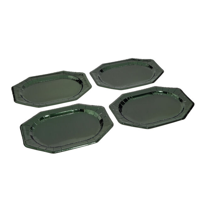 Plateau de pr&eacute;sentation ovale x4 en carton m&eacute;tallis&eacute; vert sapin 25x34cm