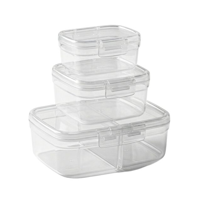 Bo&icirc;te alimentaire x3 Snapbox 4 compartiments plastique transparent 1,4/0,9/1,8L