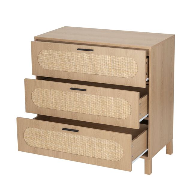 Console en bois et rotin Kanna 3 tiroirs 80x40xH80cm