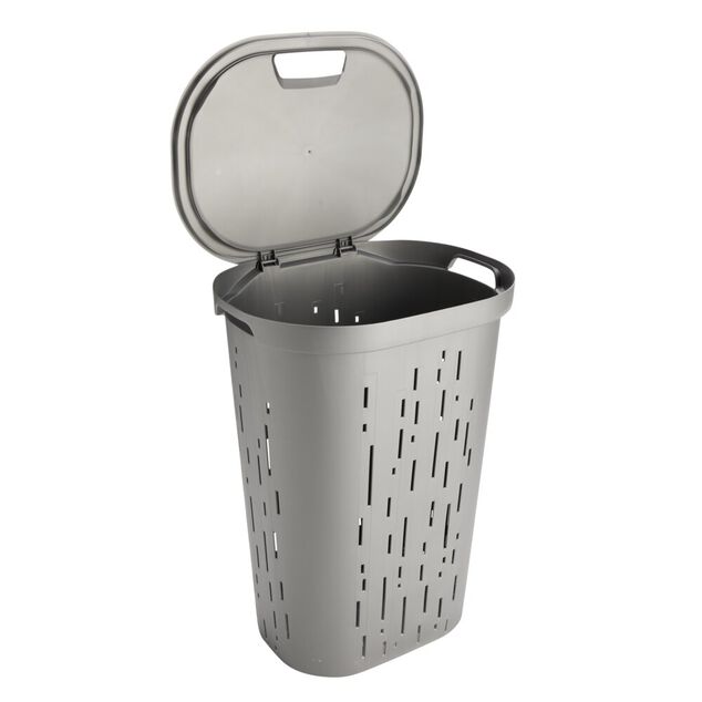Coffre &agrave; linge 55L plastique gris 45x35xH60cm