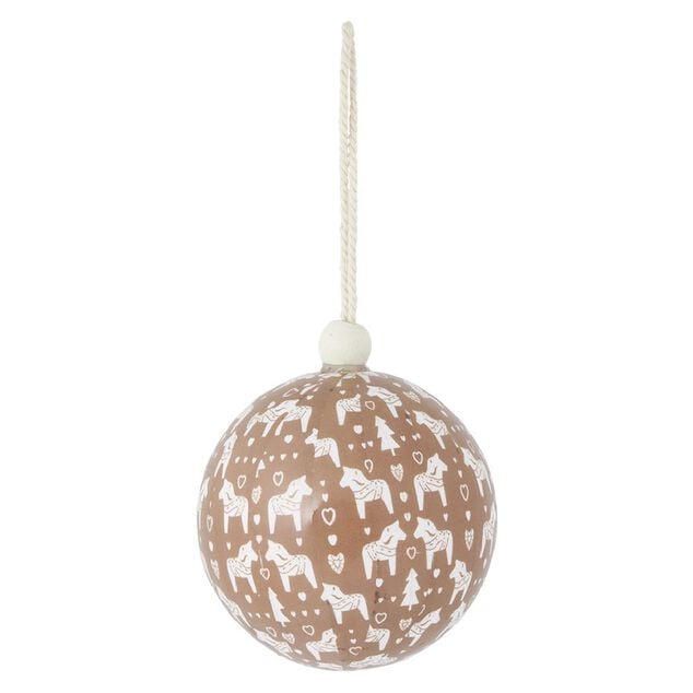 Boule de No&euml;l village et cheval beige et blanc &Oslash;8cm - 3 mod&egrave;les