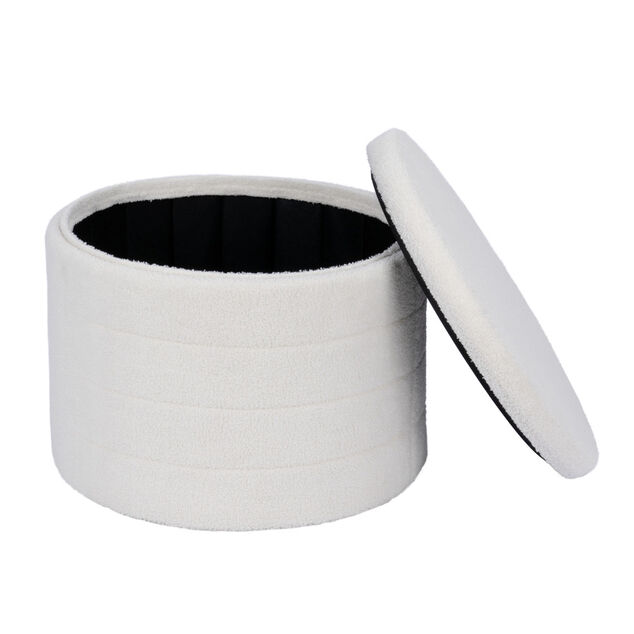 Pouf coffre de rangement rond blanc tissu bouclette Clara &Oslash;56xH40cm