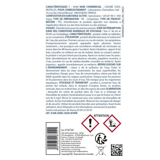 Chlore choc piscine pastilles 25g Aquaway 5kg