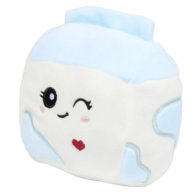 Peluche kawaii brique de lait blanche et bleue H11cm