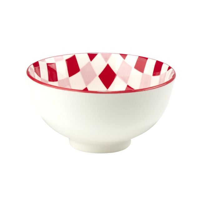 Bol porcelaine th&egrave;me piment motif quadrillage rouge rose blanc &Oslash;11,5xH6cm