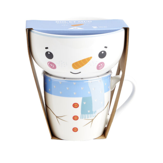 Ensemble mug 355ml avec bol 520ml porcelaine motif bonhomme de neige