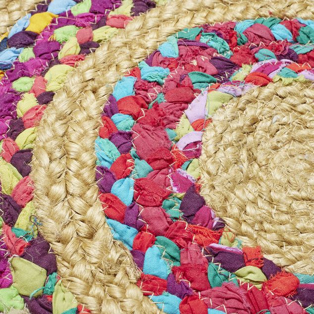 Tapis rond jute et coton Chindi multicolore &Oslash;120cm