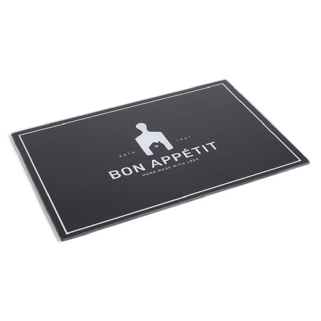 Planche &agrave; d&eacute;couper en verre noir Bon app&eacute;tit 20x30cm