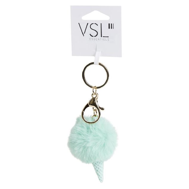 Porte cl&eacute; cornet de glace et boule pompon - 3 coloris