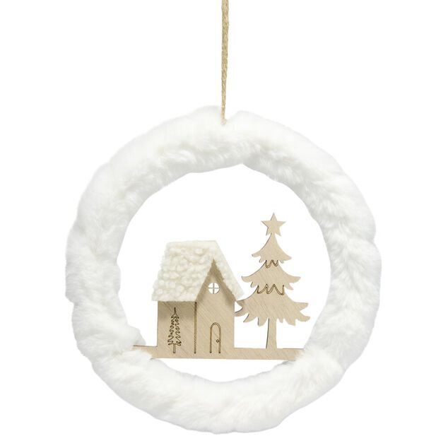 Couronne de No&euml;l d&eacute;corative &agrave; suspendre avec village (3 mod&egrave;les)
