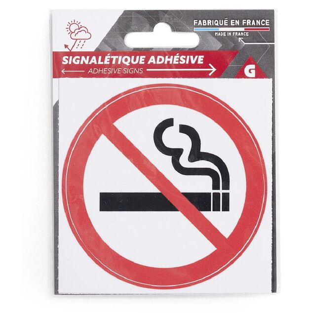 Signal&eacute;tique adh&eacute;sive Interdiction de fumer rouge et blanc 8x8cm