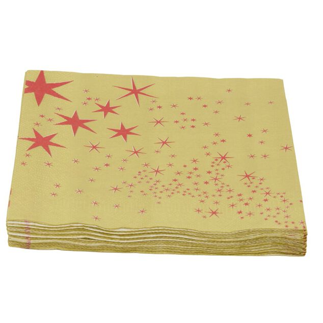 Serviette en papier 4 plis X20 pcs imprim&eacute; motif &eacute;toiles rouges 33X33 cm dor&eacute;