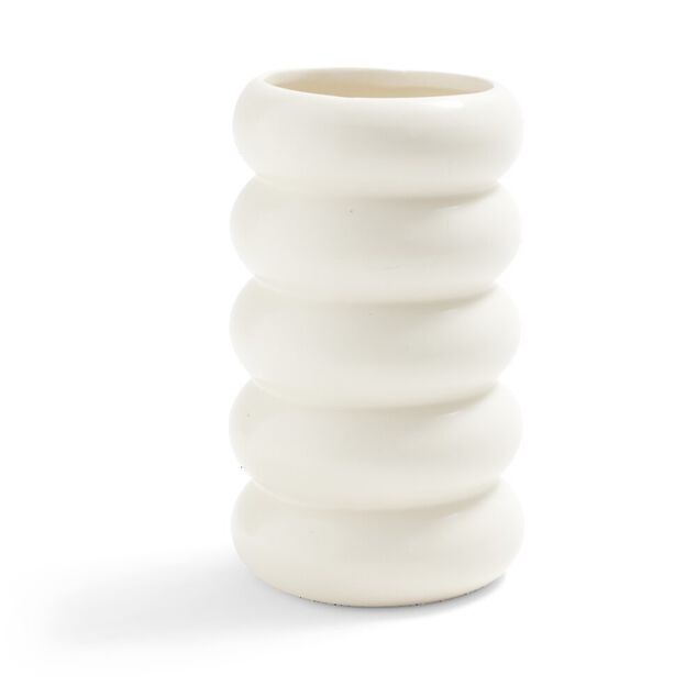 Vase anneau c&eacute;ramique blanc cr&egrave;me &Oslash;11,7xH20,4cm
