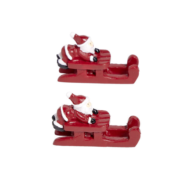 Lot de 2 d&eacute;corations de table P&egrave;re No&euml;l sur traineau rouge