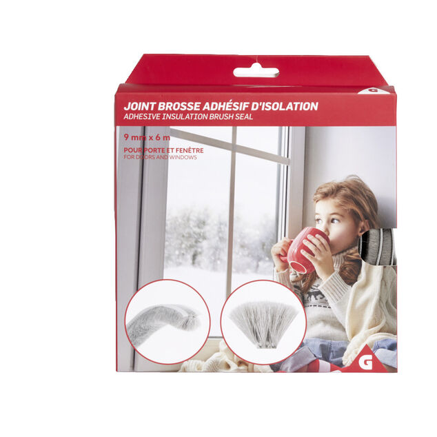 Joint brosse adh&eacute;sif d'isolation pour porte et fen&ecirc;tre 9mmx6m blanc